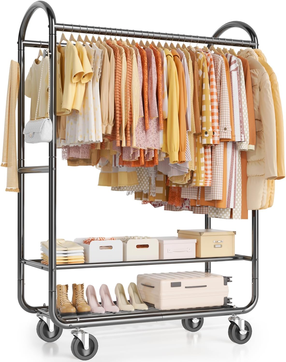 EAGMAK Heavy Duty Clothing Racks for Hanging Clothes 720 Lbs, Rolling Clothes Rack Double Rod Garment Rack with Lockable Wheels, Metal Closet Organizer for Bedroom, Laundry, Retail, Black