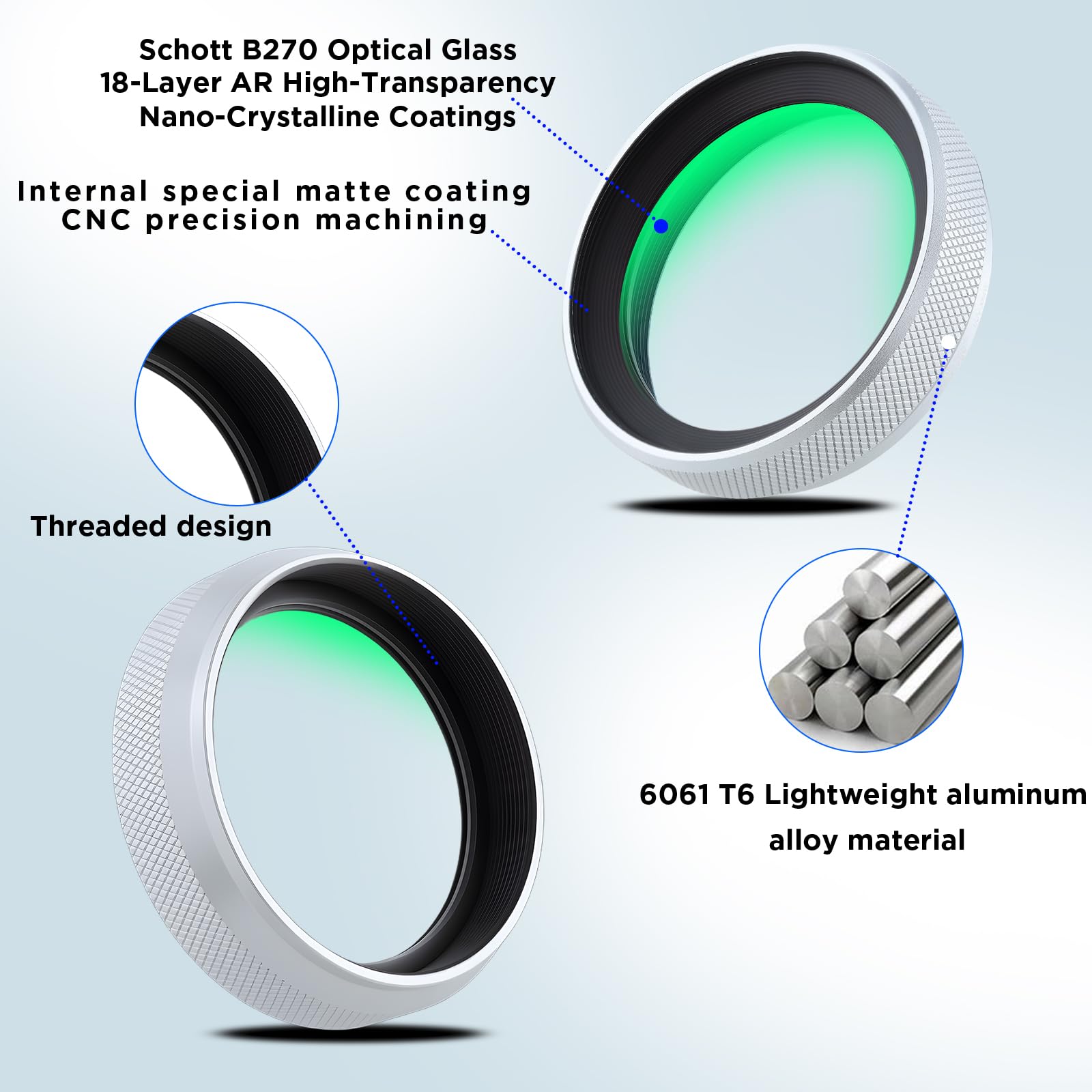 Haoge LUV-X54W Metall Gegenlichtblende Sonnenblende mit MC UV Filter Ultraviolett Schutzfilter für Fujifilm X100VI Fuji FinePix X100V Kamera Objektiv Silber