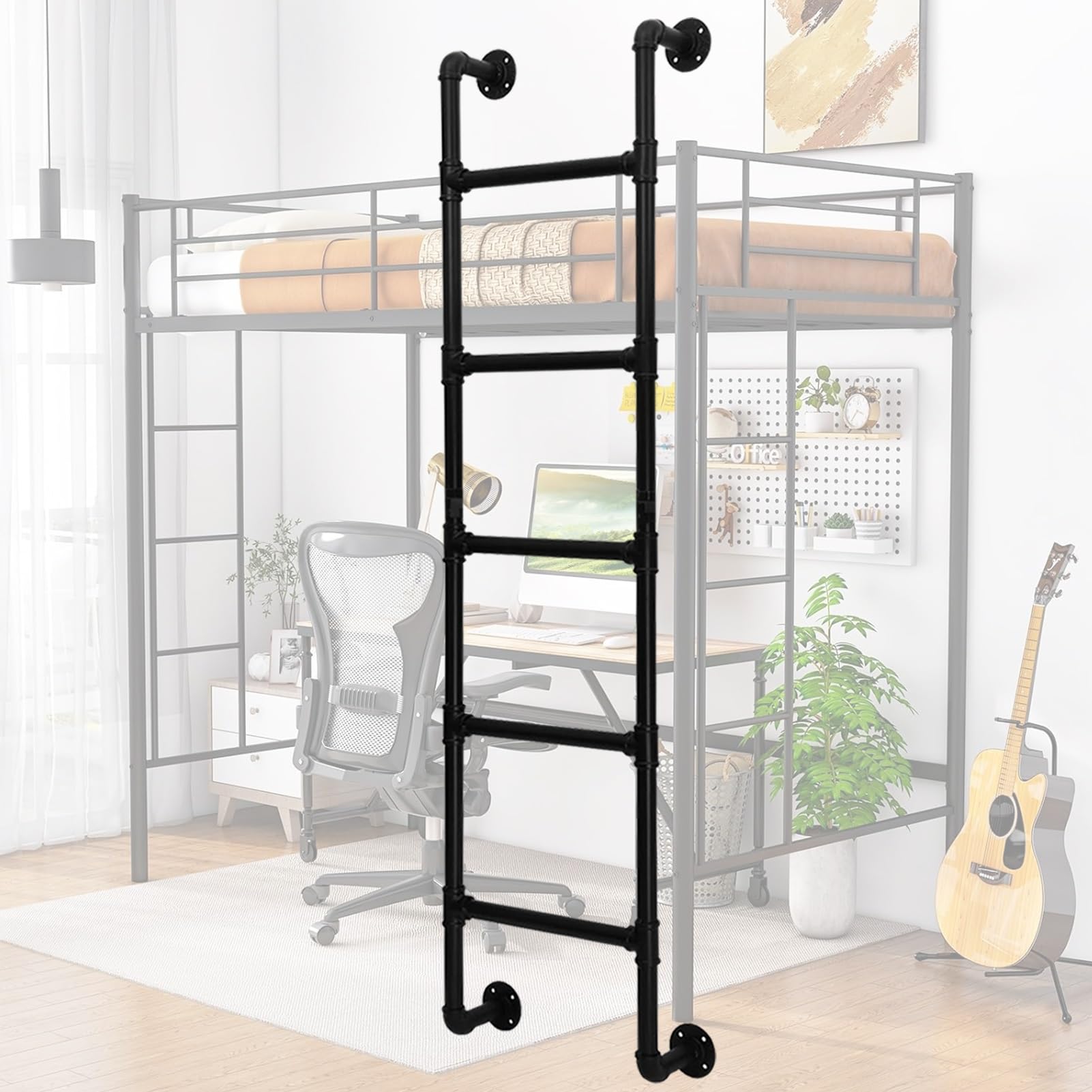Échelle d'escalade intérieure noire - Robuste structure tube rond de 100 à 300 cm