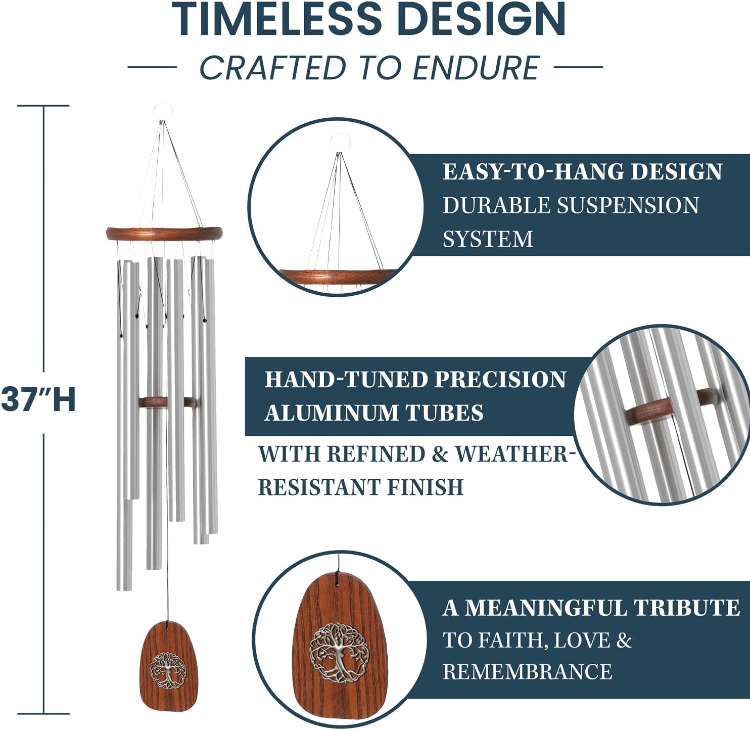 Woodstock Chimes Signature Collection, Woodstock Tree of Life Chime, 37'', Silver Wind Chimes for Outdoor, Patio, Home or Garden Decor (TOLB)