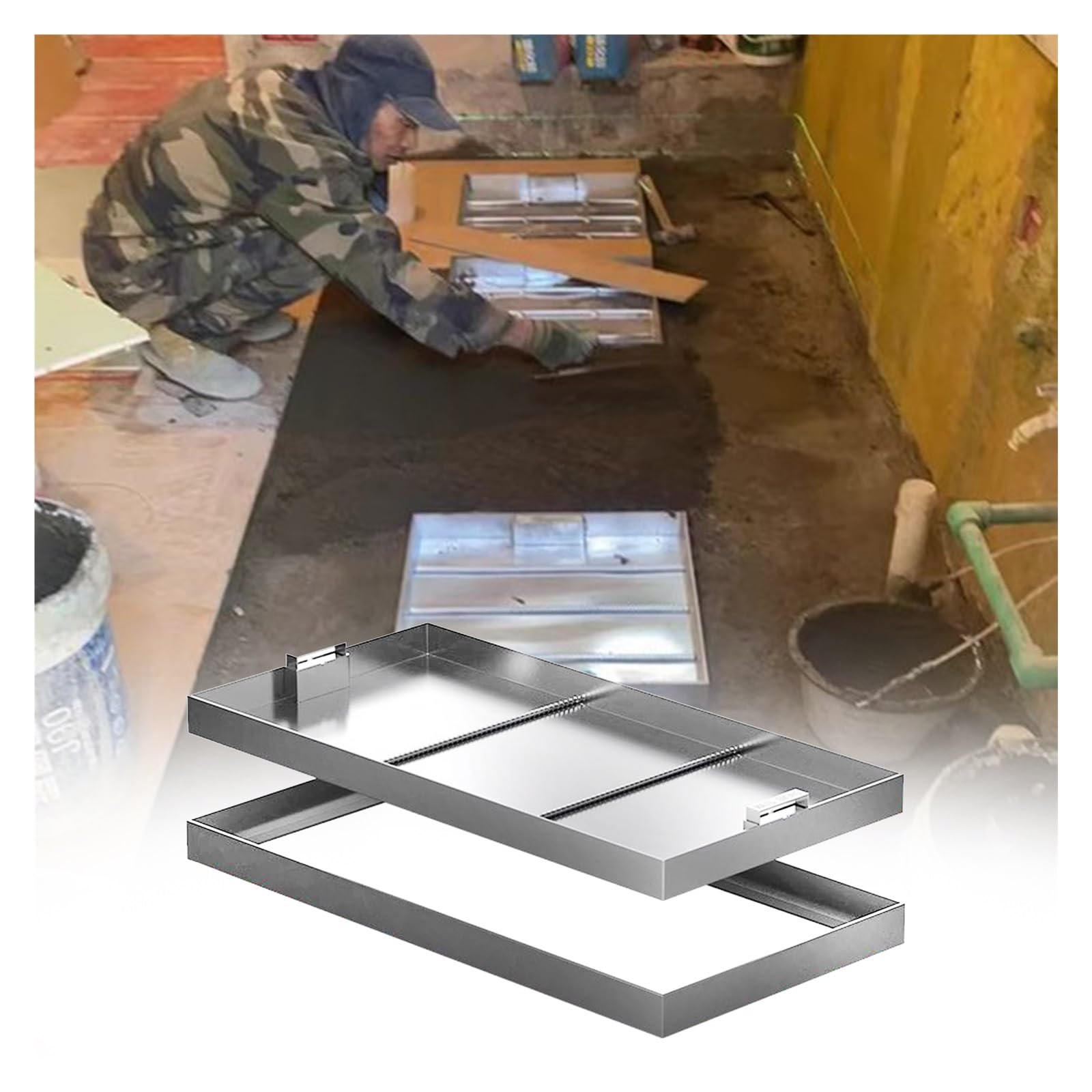 WXPGFEQ Square Flat Recessed Inspection Chamber Cover with Retractable HandleDurable Sewer Manhole Lid for Driveways Pavements and Sidewalks