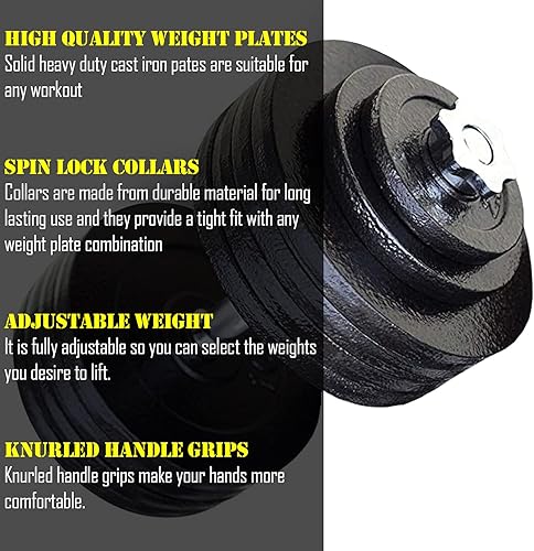 Miniatura 4 de Fitness Maniac USA 200 libras ajustable mancuernas set de pesas de hierro fundido sólido, ideal para entrenamiento de fuerza, levantamiento de