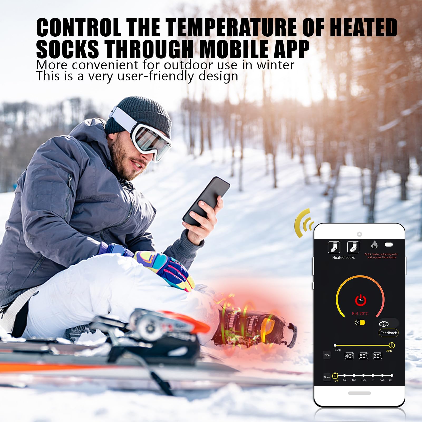 Chaussettes Chauffantes Rechargeables 5000mAh | 3 Températures Réglables - Pour Ski, Randonnée, Camping Hiver