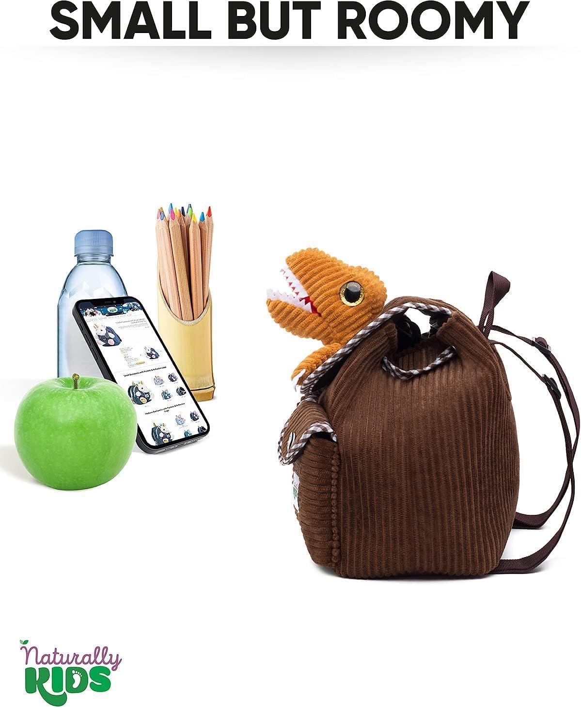 Naturally KIDS Brown Dinosaur Mini Backpack, Kids Gift 2-5 Year Old Boy image 4