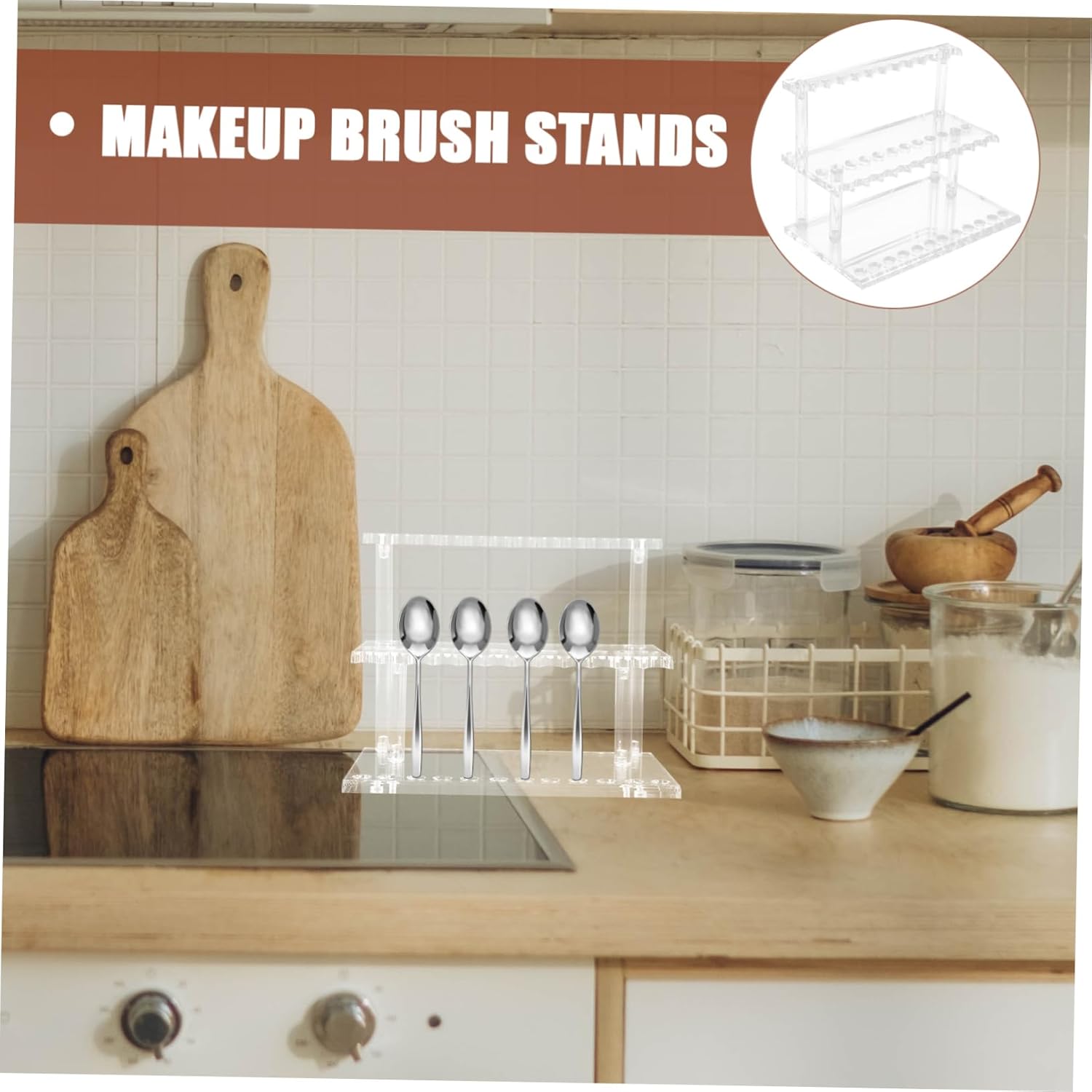 Acrylic Fork and Spoon Organizer Rack Multi-functional Compartment Display Holder for Cutlery Makeup Brushes and Stationery Stylish and Sturdy Storage for