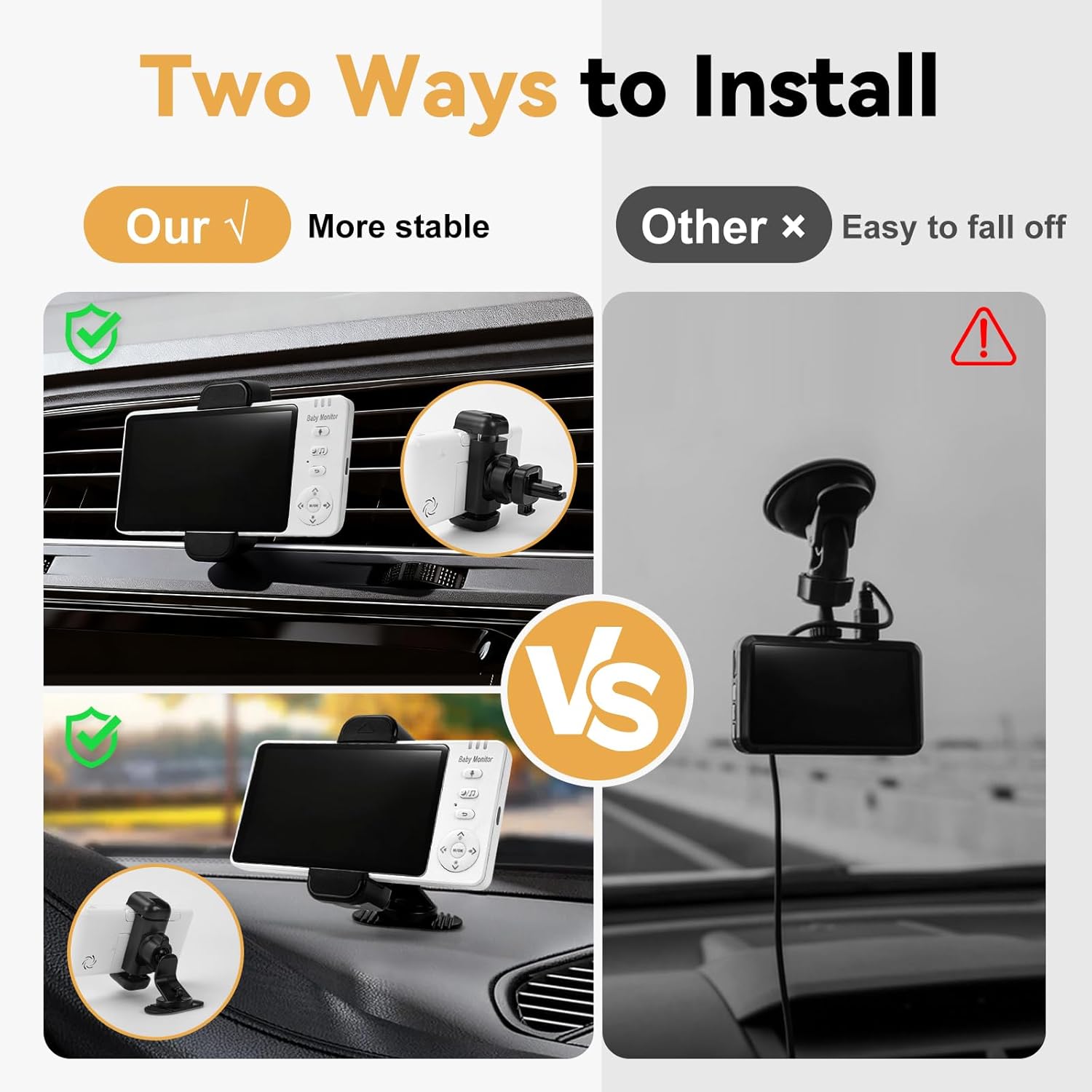 2000mAh Wireless Baby Car Camera 3500mAh Monitor Auto On/Off Car Baby Camera Monitor No Wifi - Carseat Mirror with Brightness Volume Zoom/Night Vision/Temp/Feeding/2-Way Talk/8 Lullaby/Vox