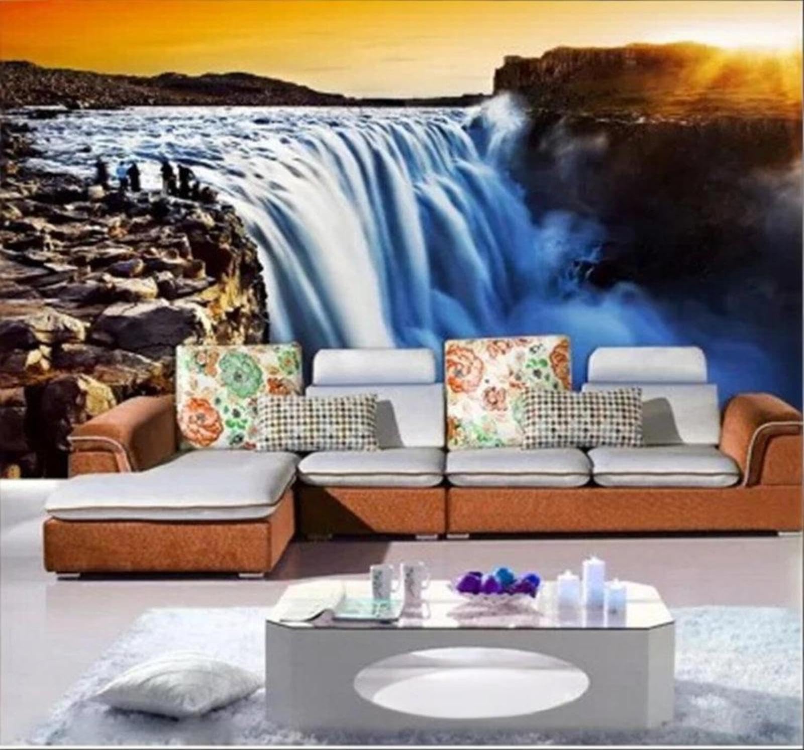 Xlming 430Cm×300Cm(B×H) Beautiful Three Dimensional Sunset Waterfall Landscape 3D Wallpaper Luxury Home Dining Decor Paste Sofa Living Room The Wall For Bedroom Mural-430Cm×300Cm