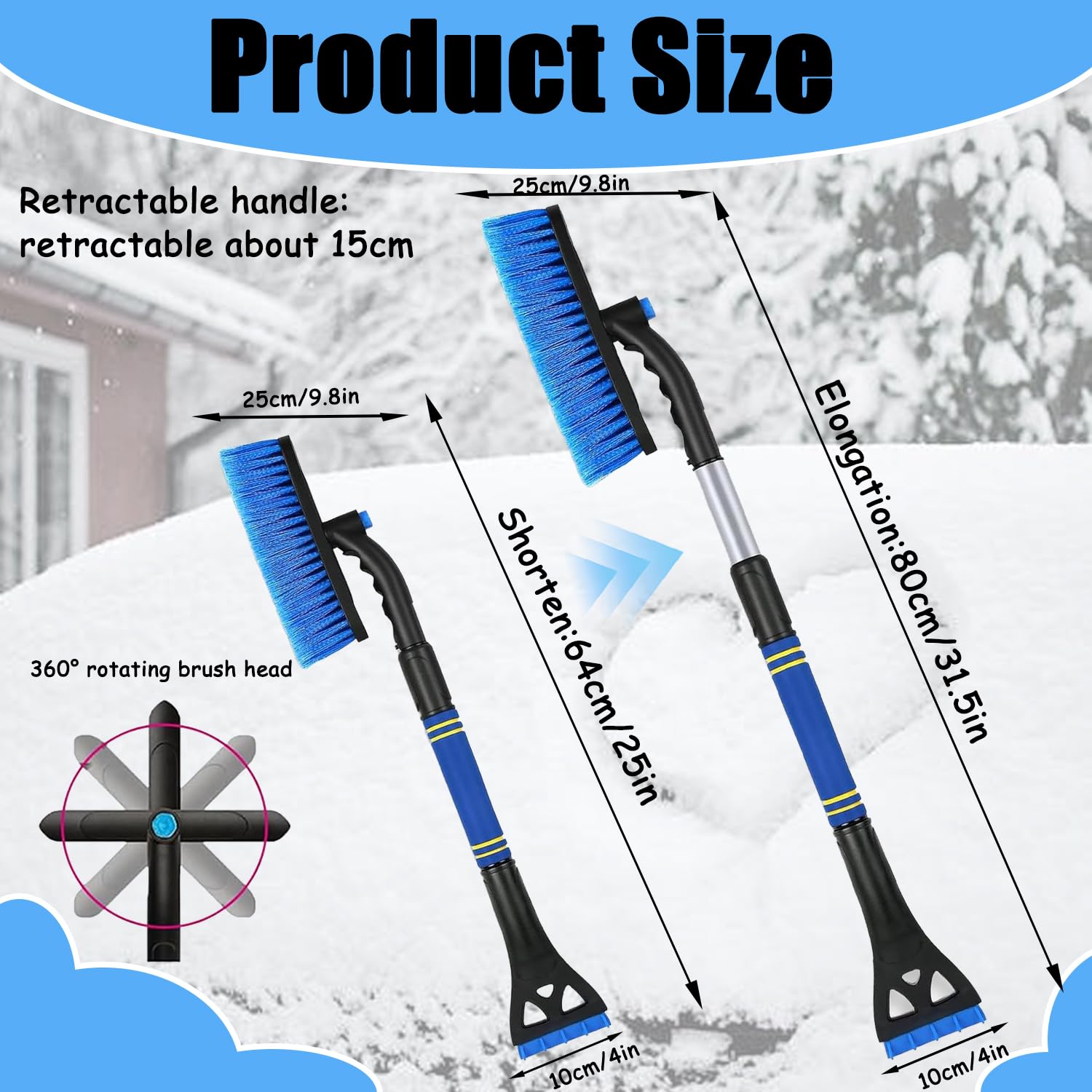 Spazzola Per Neve E Raschietto Per Ghiaccio 3 In 1 – Telescopica 48-68 Cm, Testa Girevole 360°, Setole Morbide In PVC, Impugnatura Ergonomica - 3