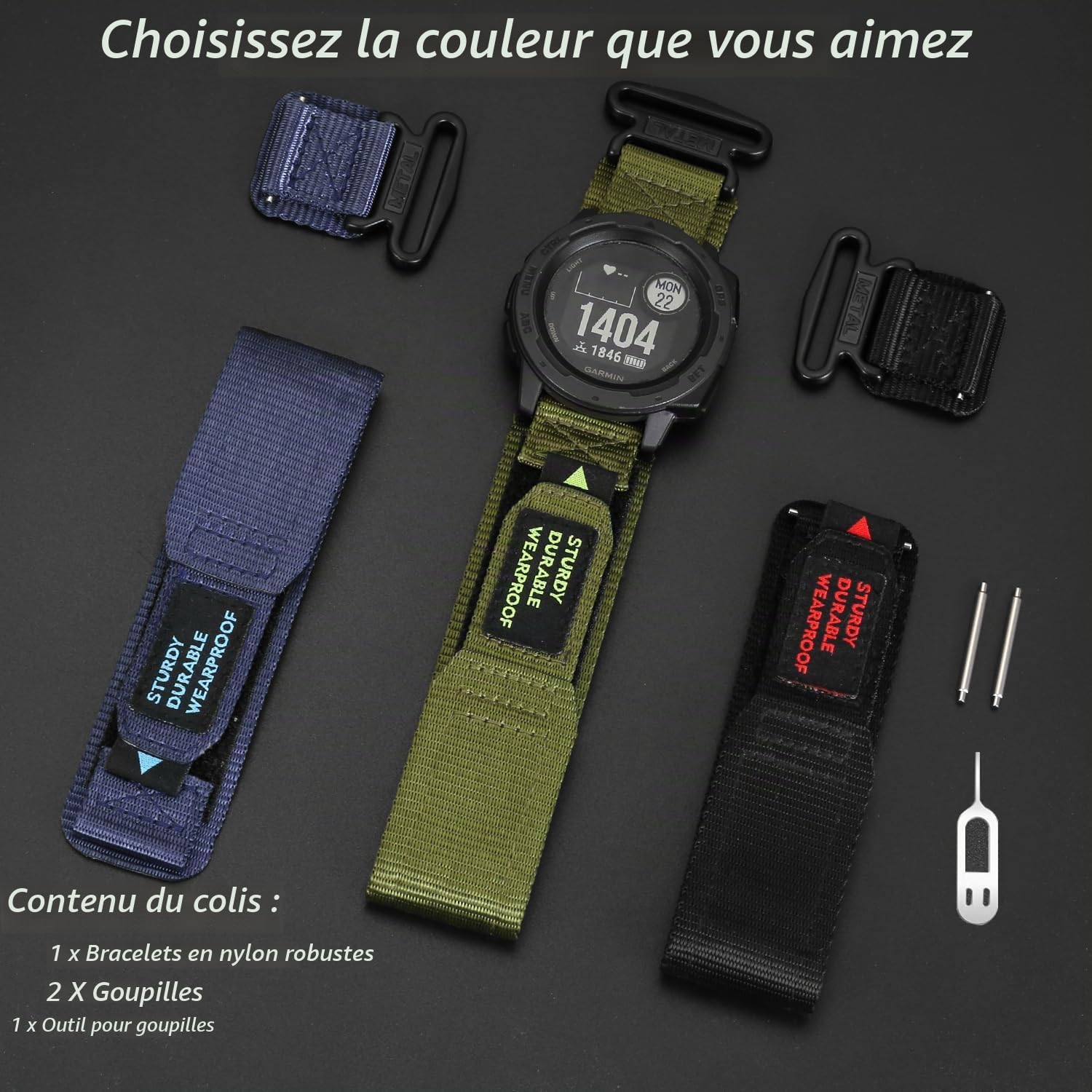 OTOPO Bracelet de montre pour Garmin Instinct/Instinct 2 Solar - Bracelet de rechange en nylon pour homme et femme - Pour Garmin Instinct Tactical/Esports/Solar/Tide