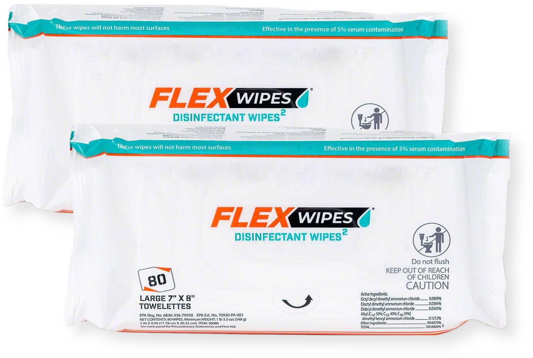 Generic Flex Wipes 36080 Pack of 2 Disinfectant Wipes Large 7 x 8 Wipes 80 Wipes per Pack