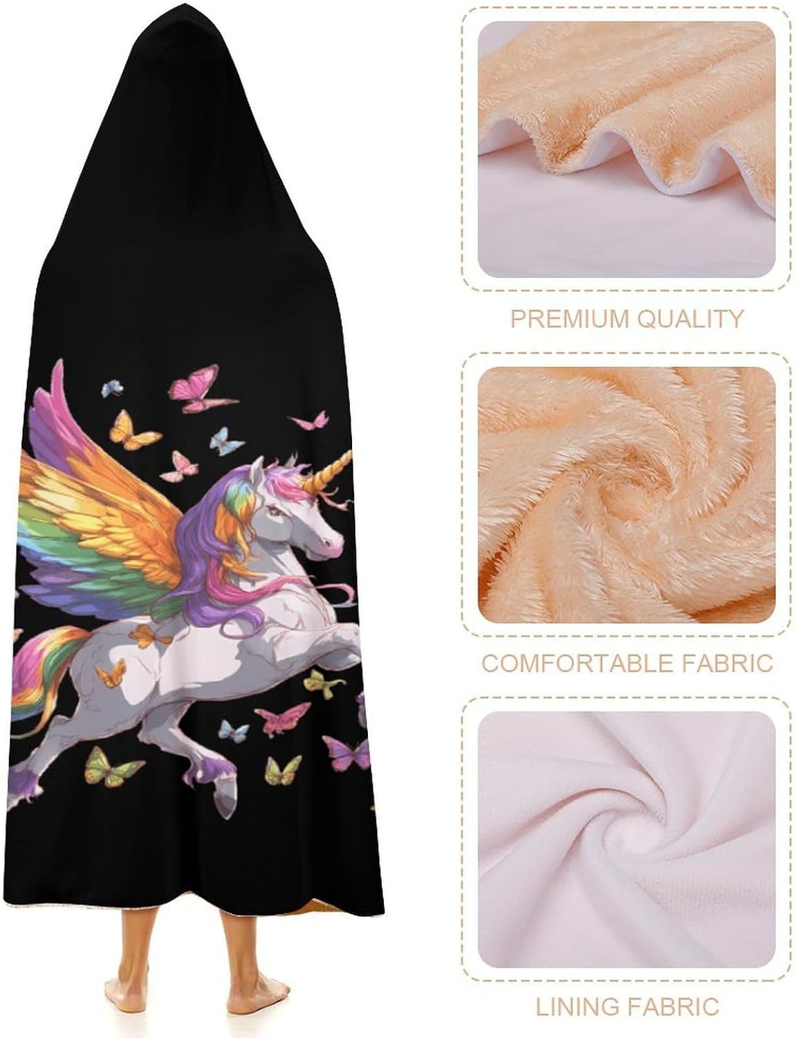 Colorful Un-icorns Butterflies Wearable Blanket Oversized Throw Cape | Cozy Hooded Blanket Gifts for Women Men