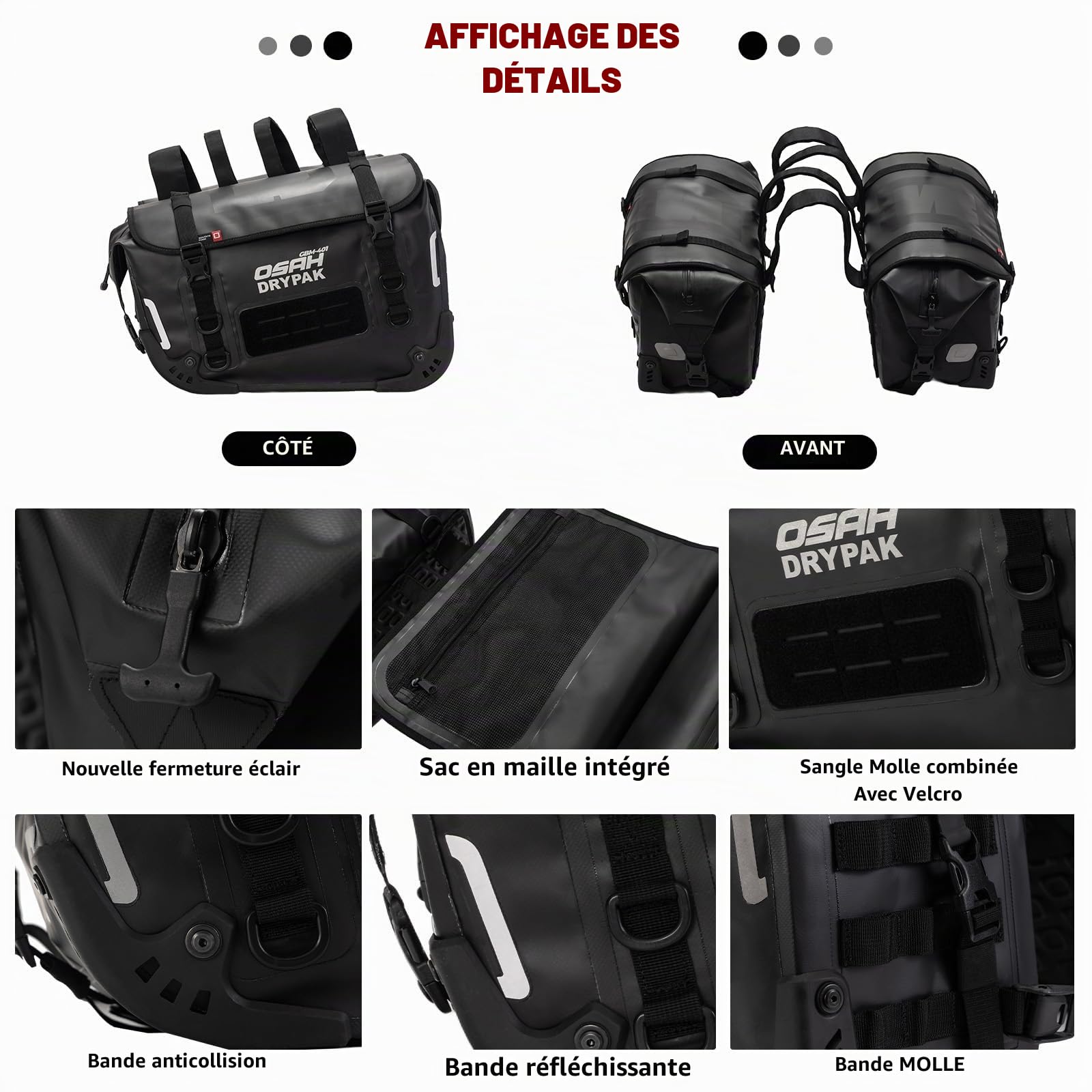 Sacs de Moto imperméables – Sacs de Selle durables 40L pour Camping, pêche, Voyage, Tout-Terrain – Paniers Anti-Vibrations Grande capacité – Compatibles avec Motos d'aventure – 1 Paire