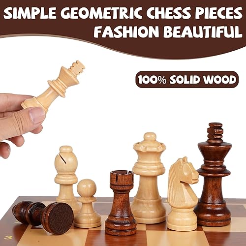 Miniatura 4 de Juego de ajedrez magnético de madera, tablero de ajedrez de madera plegable de 15 pulgadas con piezas magnéticas, juego de ajedrez de viaje portátil