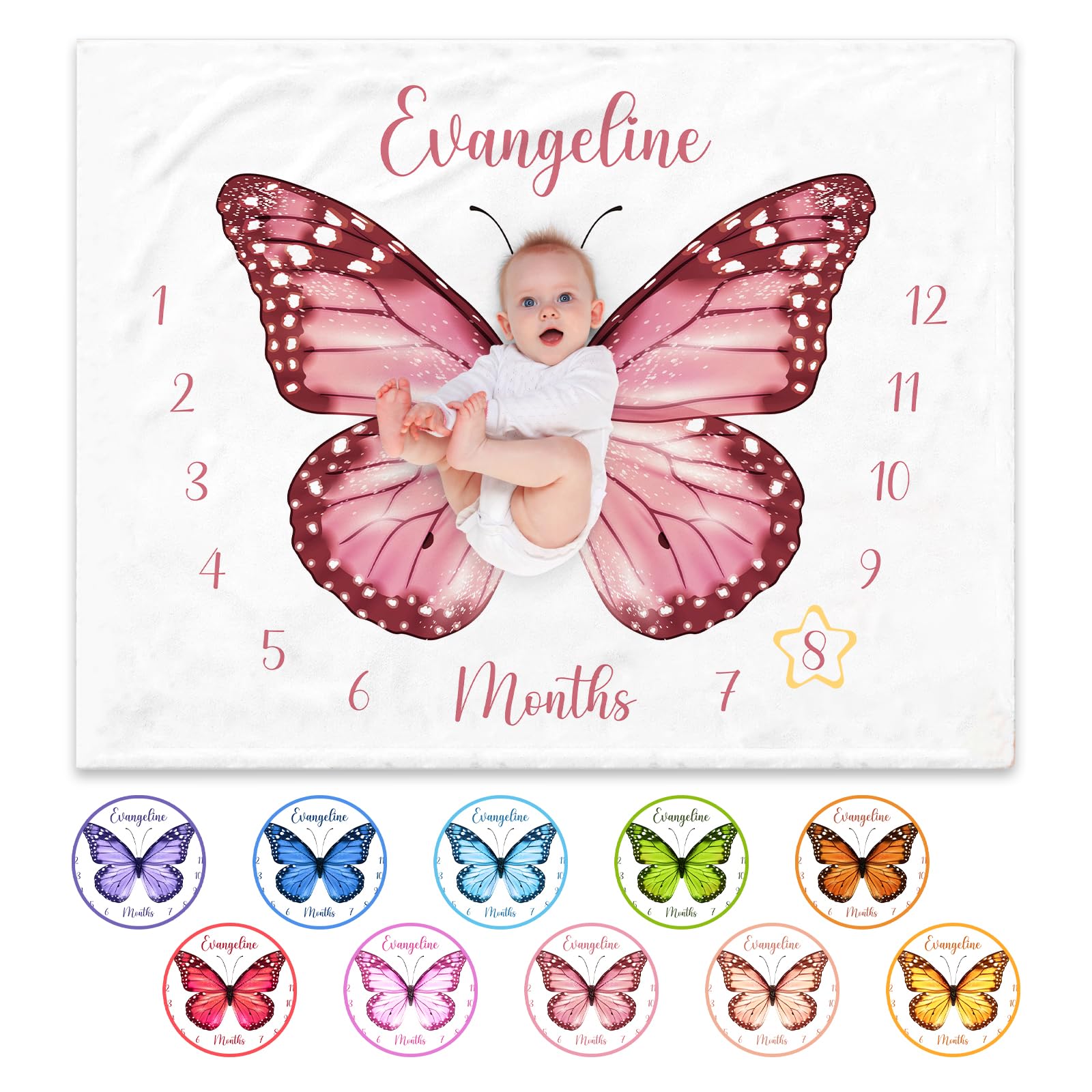 Personalised Baby Monthly Milestone Blanket with Names, Soft Custom Monthly Photo Mat for Newborn, First Year Calendar Growth Chart, Personalised Gift for Baby Shower New Mums