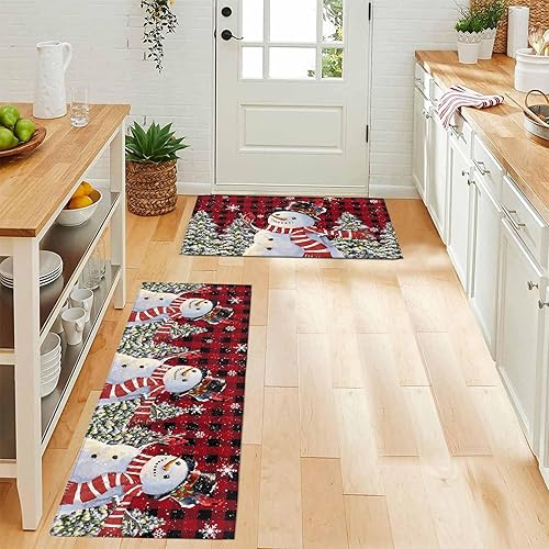 Miniatura 26 de Alfombras de cocina de Navidad absorbentes antideslizantes para piso, árbol de Navidad, muñeco de nieve y copo de nieve, alfombras y tapetes