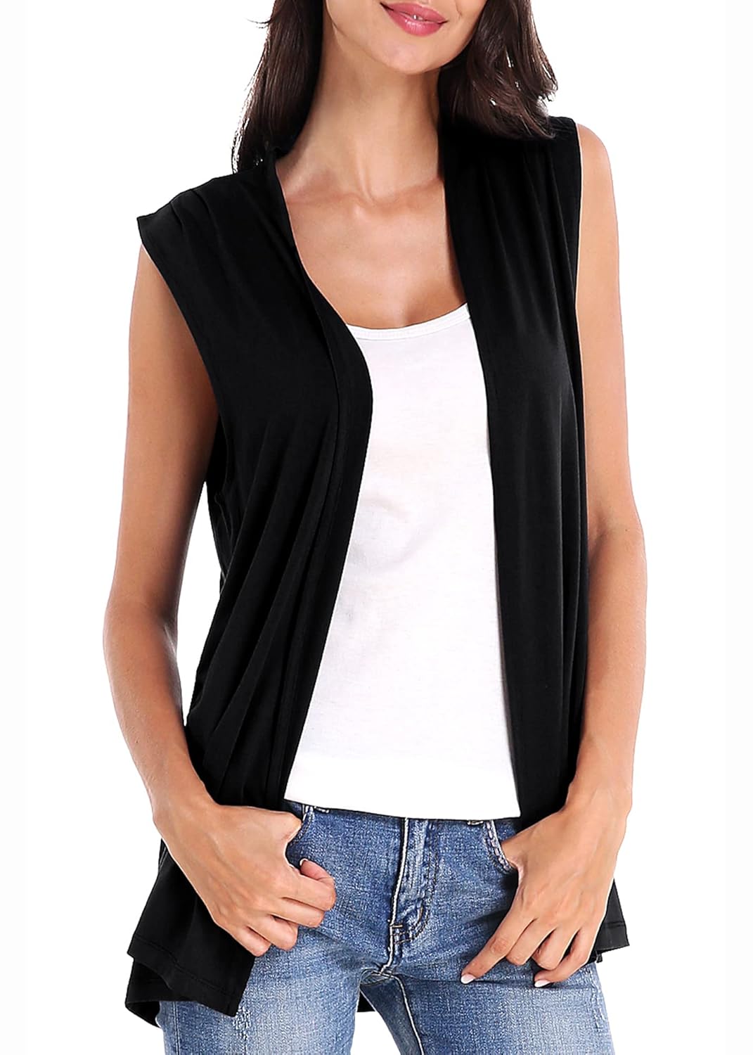 Urban CoCo Womens Sleeveless Cardigan Open Front Vest Lightweight Cool Coat