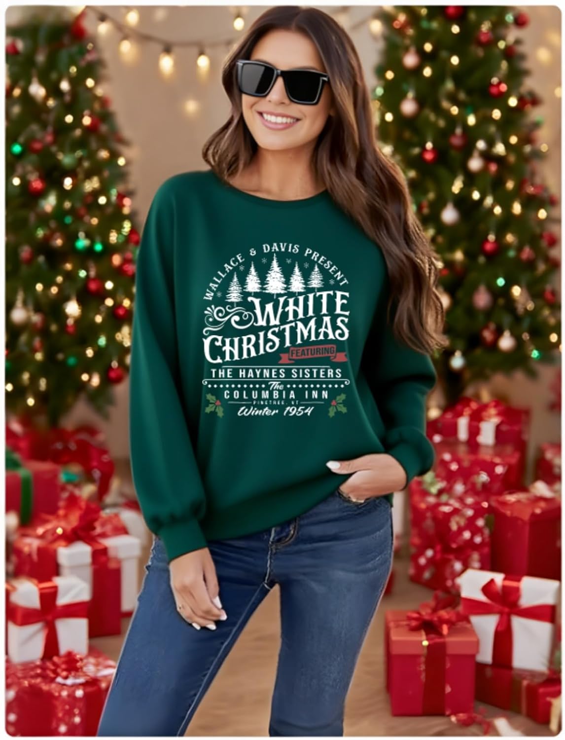 White Christmas Sweatshirt for Women Christmas Tree Sweatshirts Xmas Holiday shirt Funny Graphic Pullover Sweater - Image 4