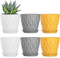 Vista 24 de Macetas SQKH de 4 pulgadas, juego de 6 macetas de interior, macetas con agujeros de drenaje y bandejas para orquídeas, violetas, suculentas, hierbas