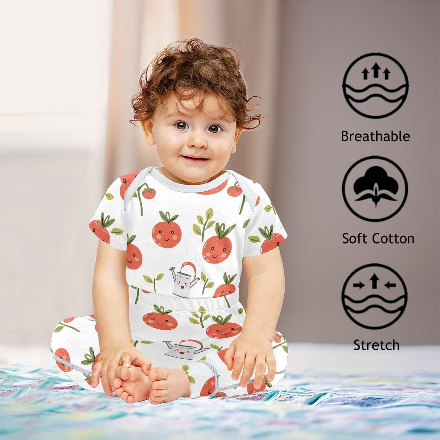 vvfelixl Baby Clothes Smile Tomato Baby Bodysuits Set Unisex Short Sleeve Babys Pants Sets 0-3M