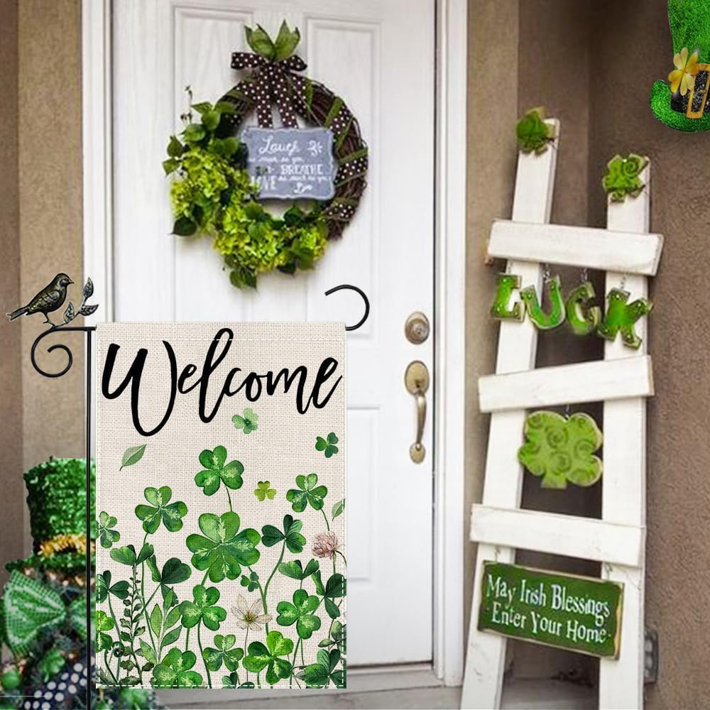 GEEORY St Patricks Day Shamrocks Garden Flag 12 x 18 Inch, Floral Clover Double Sided Decorative Flag For Outside Yard Lawn Outdoor Decoration - Image 7