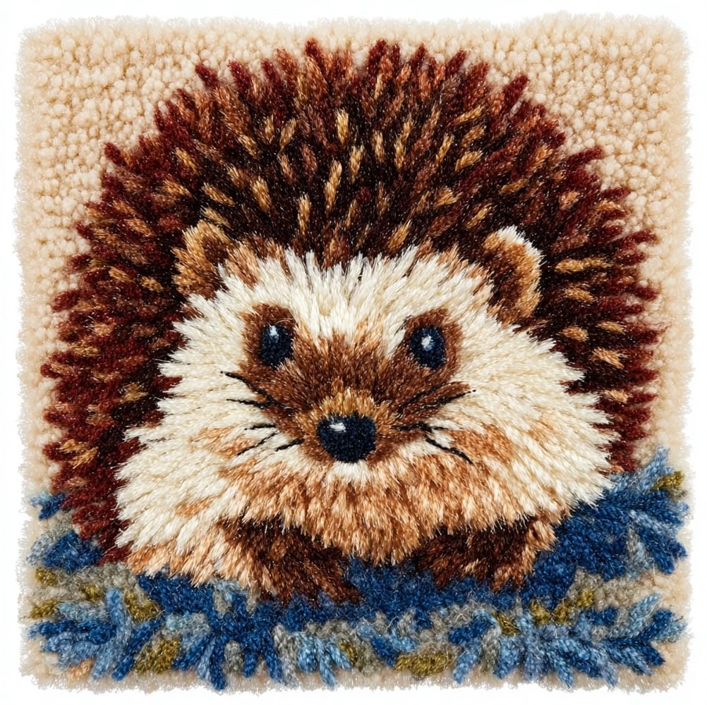 kitphoenix Latch Hook Kits for Adults -Watercolor Hedgehog Animal Latch Hook Pillow Kits for, Crochet Yarn Kit for Beginners, DIY Needlework Crafts Cover Case with Printed Canvas 17X17Inch