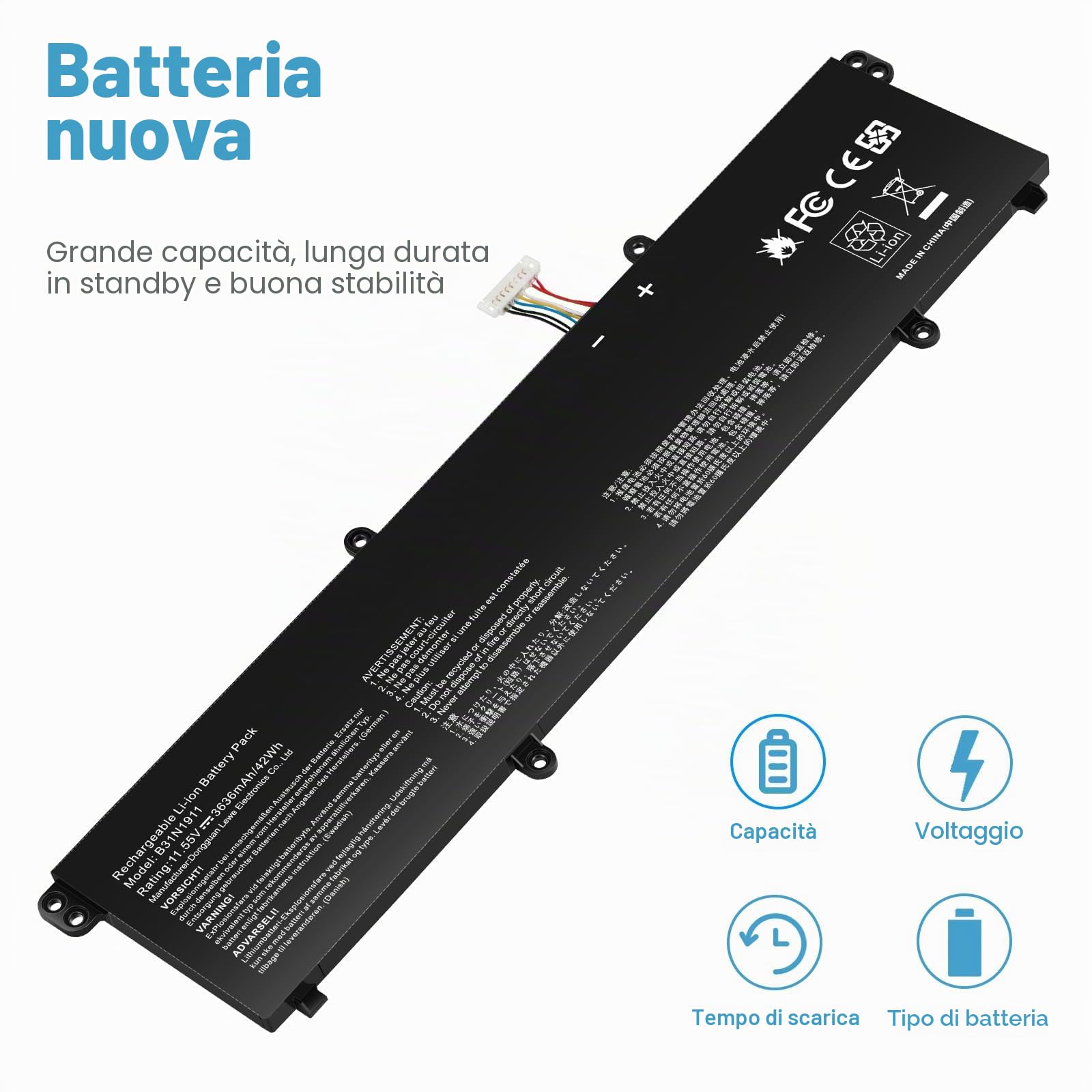 ASUNCELL 11.55V/42Wh B31N1911Batteria del Computer Portatile per ASUS VivoBook Flip 14 TM420IA, ASUS VivoBook 14 M413, ASUS VivoBook 14 F413, ASUS Notebook X X413FF Series B31N1911 C31N1911