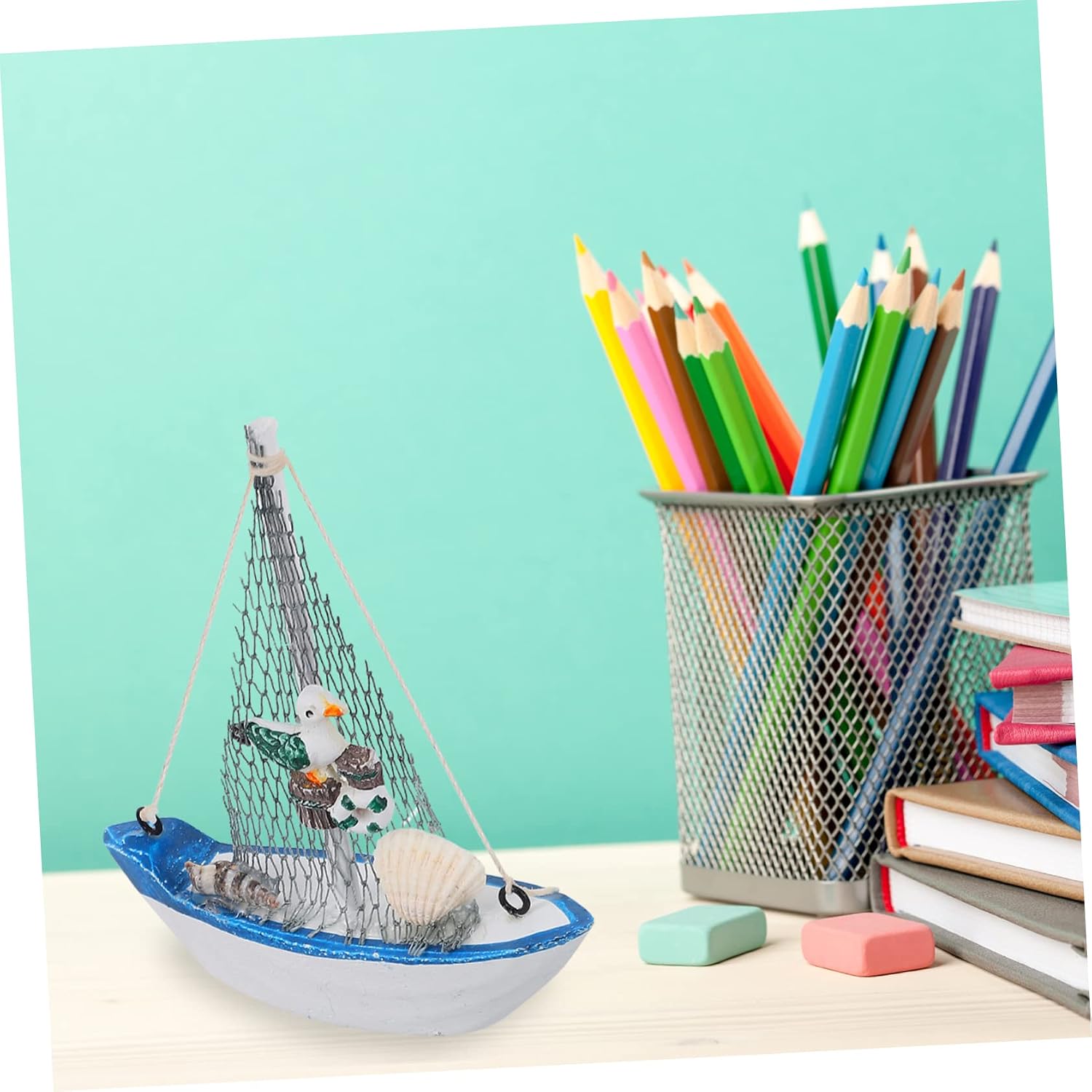 12-inch Wood Sailboat Model Nautical Boat Model Ornament Boat Toy for Boys and Girls