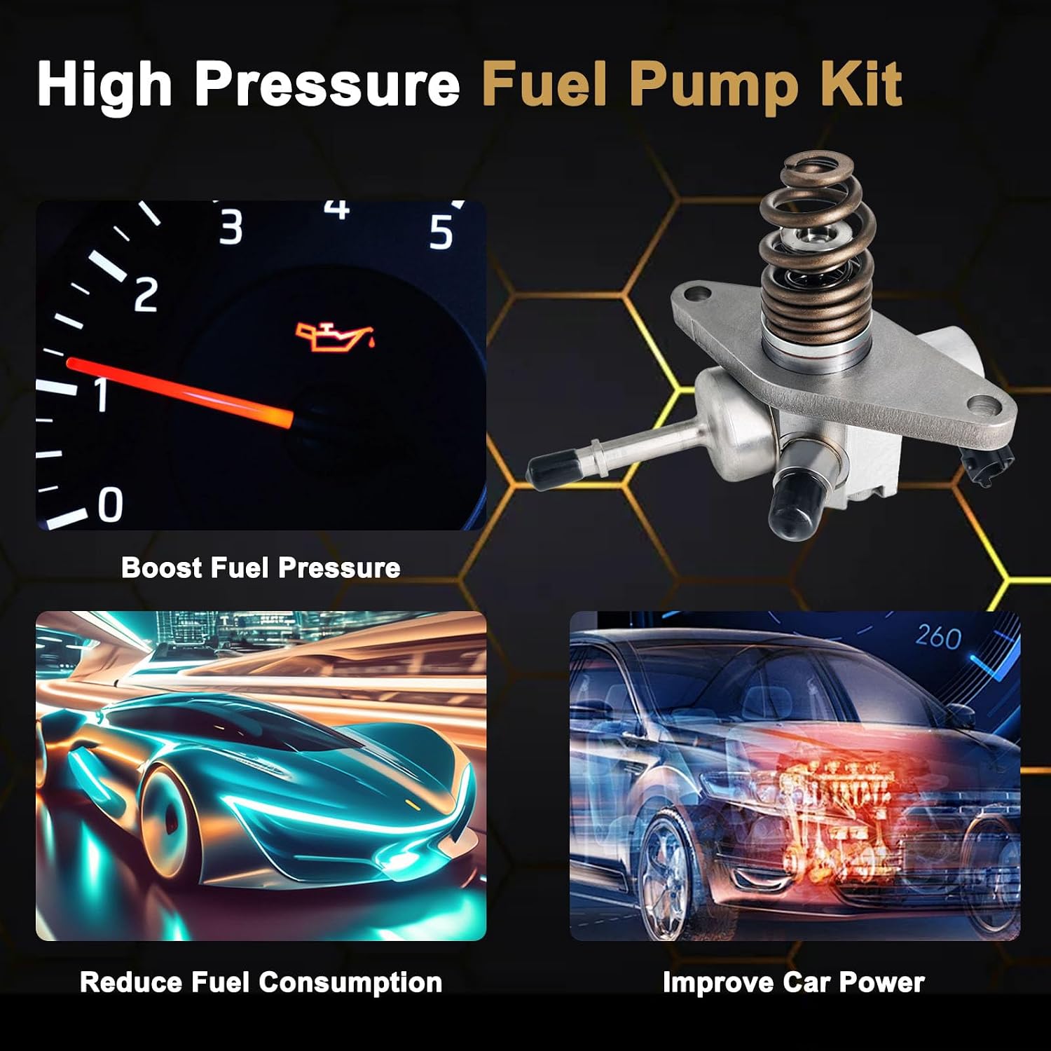 GDI High Pressure Fuel Pump Kit 12697966 with 12626354 Intake Manifold Gaskets 12677004 Intermediate Fuel Feed Pipe Fit for Cadillac Escalade GMC Sierra 1500 Yukon XL Chevy Tahoe Suburban Silverado