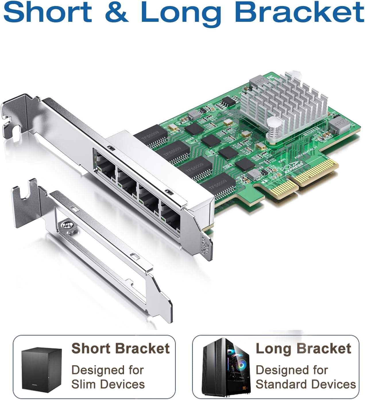 H!Fiber 2.5Gbase-T PCIe NIC with Realtek RTL8125 Chip, 2.5Gb Network Card, 2500/1000/100 Mbps,Quad RJ45 Ports, PCIe X4, Ethernet Card for Windows/Windows Server/Linux