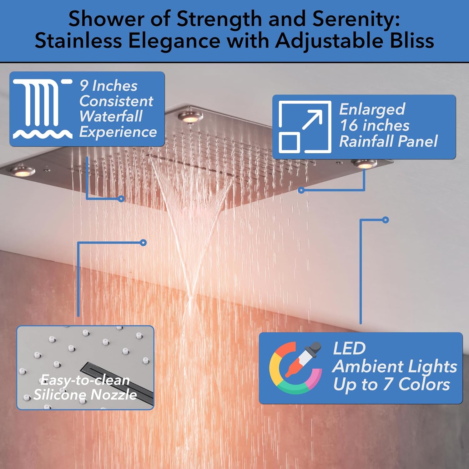 VANFOXLE Shower Faucet Set Brushed Nickel Shower System,Shower Faucet with 2 in 1 Handheld,Ceiling Mount 16 Inch Shower Head+6 Inch Shower Head(Rough-in Valve Body and Trim)