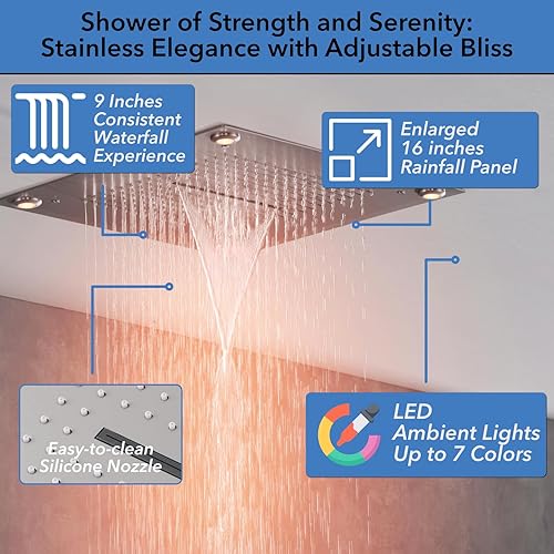 Miniatura 2 de VANFOXLE Juego de Grifo de Ducha, Sistema de Ducha de Níquel Cepillado, Grifo de Ducha con Ducha de Mano 2 en 1, Montaje en Techo, Cabezal de Ducha
