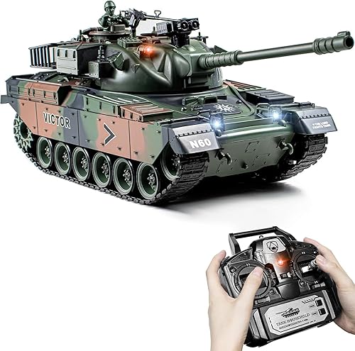 Tanque RC 118, 2.4Ghz US M60 modelo de tanque de control remoto, tanque militar de batalla de 15 canales con humo, sonido ligero e interruptor de