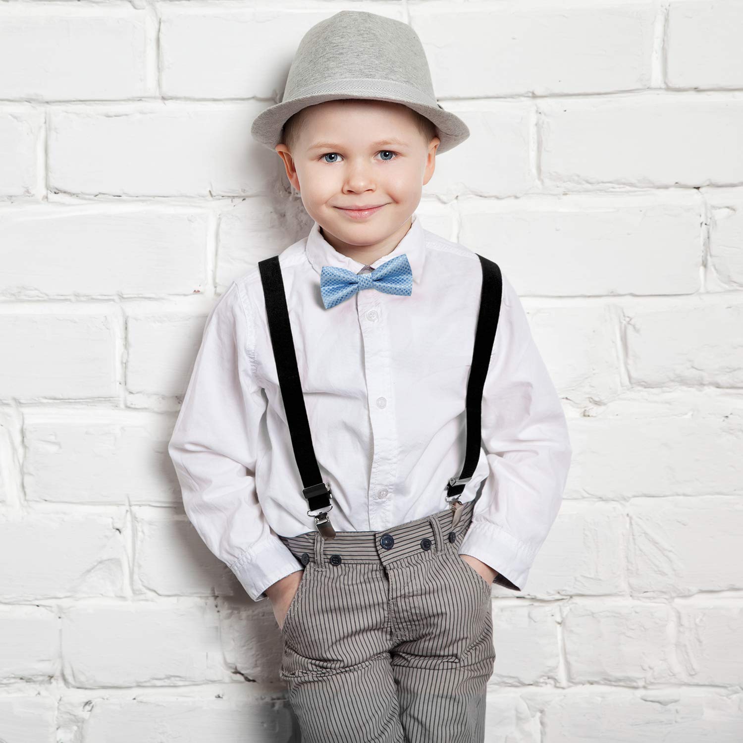 DonDon pajarita noble para niños chico - combinada y ajustable 9x 4,5 cm - de color azul - brillada con argénteo puntos