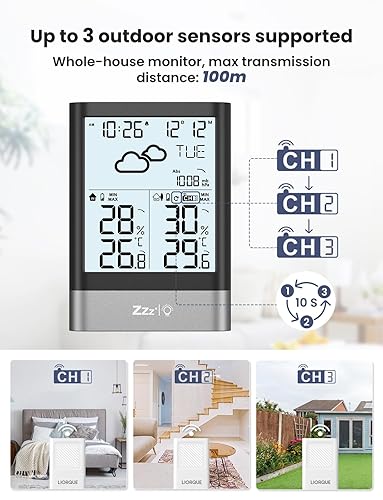 Miniatura 4 de LIORQUE Estación meteorológica inalámbrica para interiores y exteriores, termómetro meteorológico digital, temperatura, presión de aire, monitor de