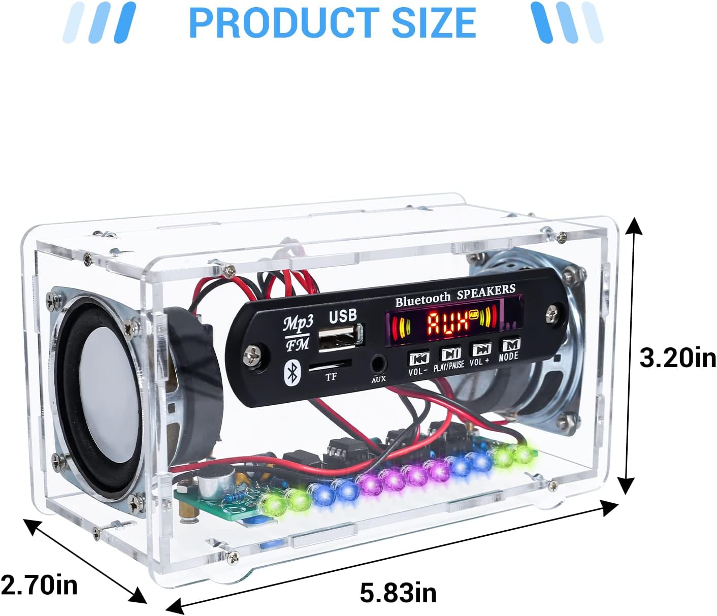 MiOYOOW DIY Bluetooth-Compatible Speaker Kit with FṂ Radio, Electronic Soldering Practice Kit USB Mini Home Sound Amplifier DIY Kit with Digital Display and Colorful LED Lights for School STEM Project - Image 9