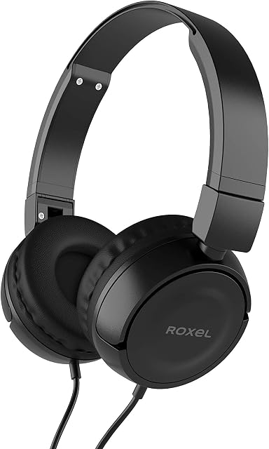 Roxel RX110 Powerful Bass Lightweight Wired Foldable Headphones with Mic, Ergonomic On Ear Headphone Compatible with Android and IOS Devices, Answer Incoming Calls (Black)
