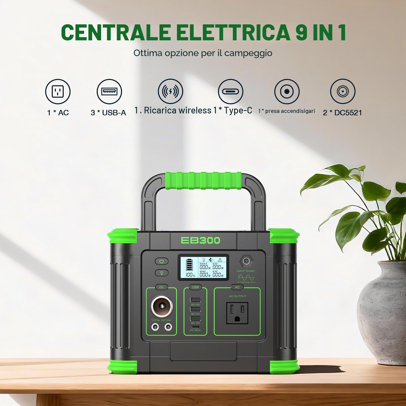 GRECELL Portable Power Station 300W, 230Wh LiFePO4 (LFP) Battery, 1.5hrs Fast Charging, 2 Up to 300W(Peak 600W) AC Outlets, Solar Generator for Outdoor Camping/RVs/Home Use