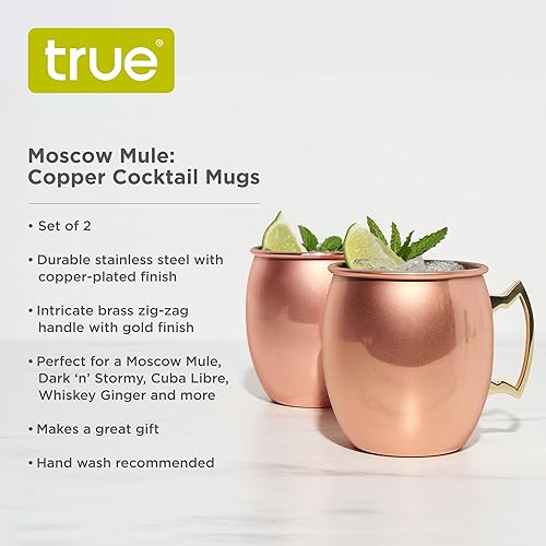Miniatura 2 de True Moscow Mule - Taza de acero inoxidable, tazas de cobre para mulas de Moscú, accesorios de carrito de barra de cobre, 16 onzas, juego de 2
