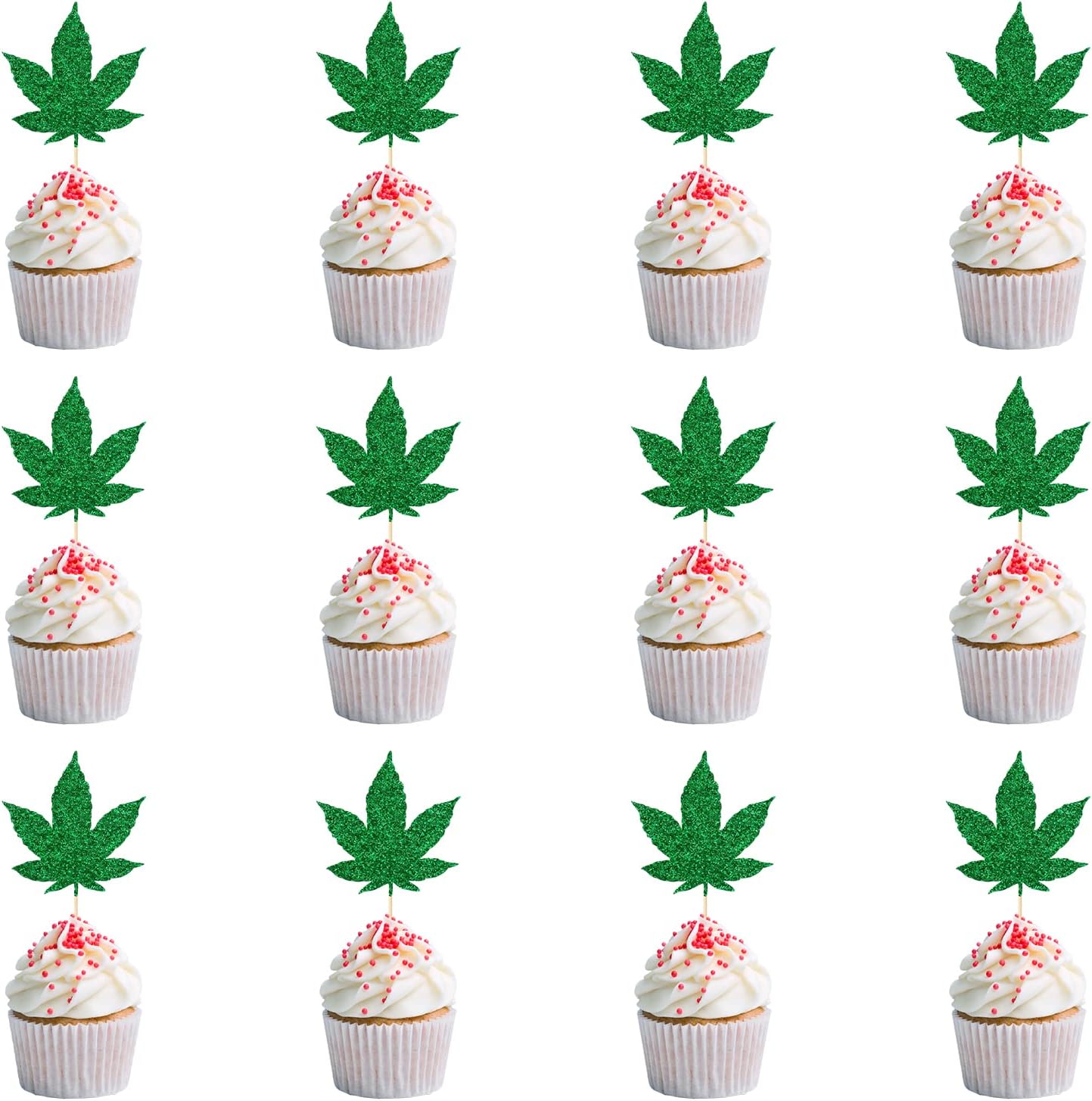 Marijuana Leaf Cupcake Toppers, Glitter Weed Cupcake Toppers, Weed Party Decorations