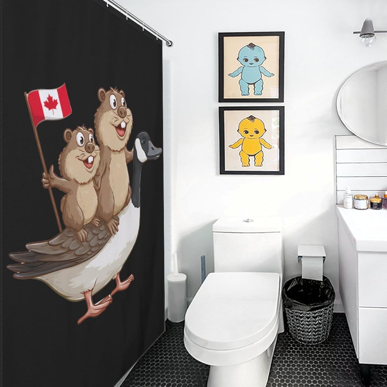 Canadian Beaver Shower Curtain 46.85x70.87Inch（119x180cm） Polyester Bath Curtain Shower Curtains Printed Decorative