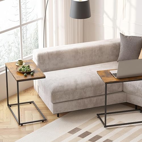 Miniatura 7 de Fixwal Mesa en C, mesa auxiliar en forma de C, mesa auxiliar de 20.5 pulgadas de ancho con pies ajustables para sofá, mesa de sofá para sala de
