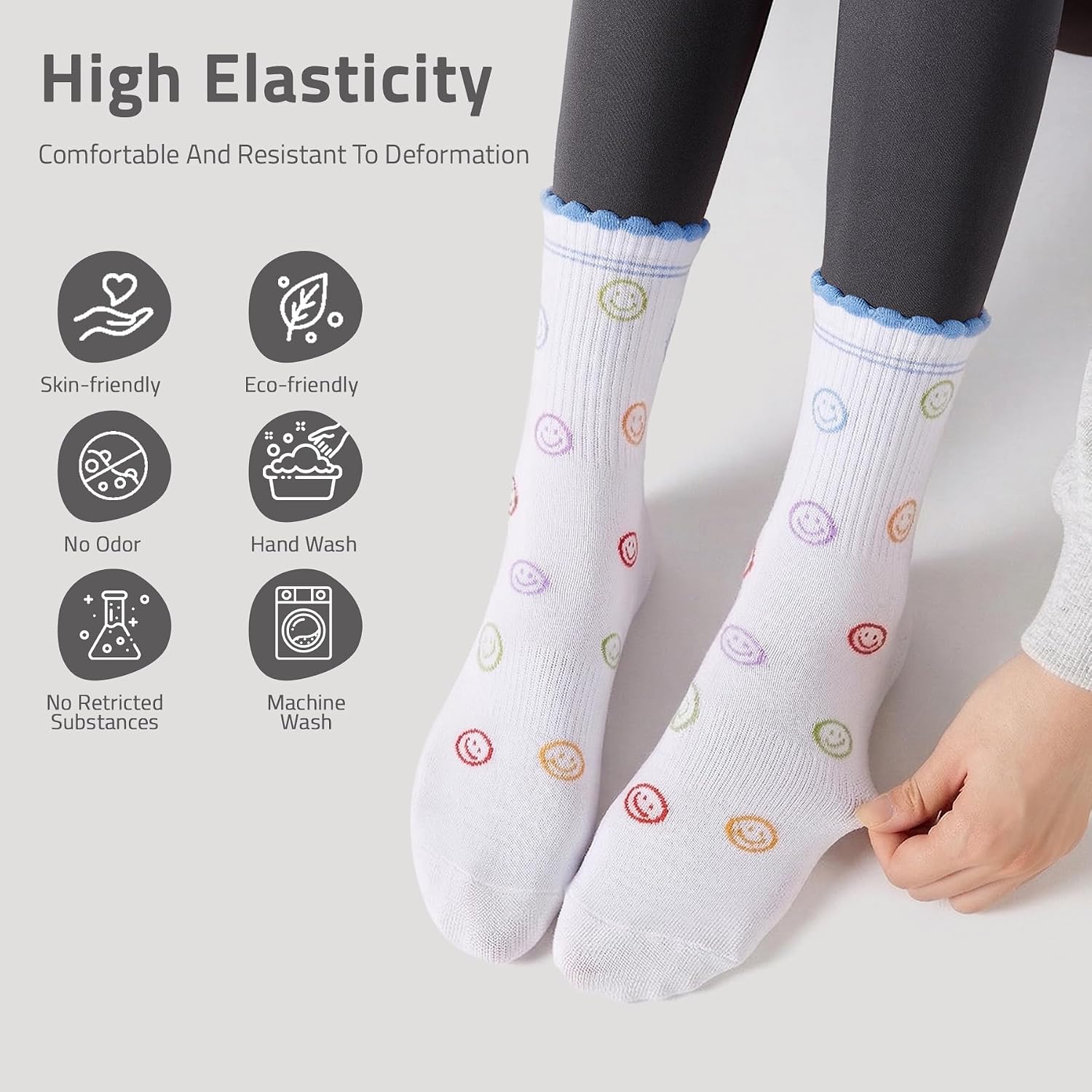 4 Pairs Pilates Socks with Grips for Women - Cute Embroidery&Ruffle Cuff for Yoga, Barre,Ballet,Home,Studio,Hospital