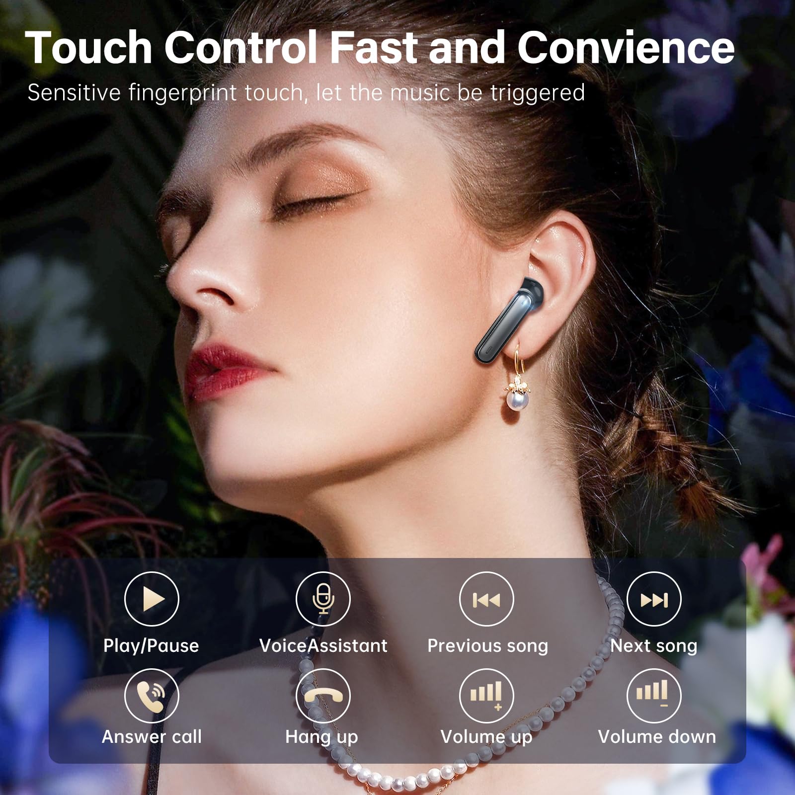Black Bluetooth 5.3 Wireless Earbuds with ENC Noise Canceling IPX7 Waterproof S75500
