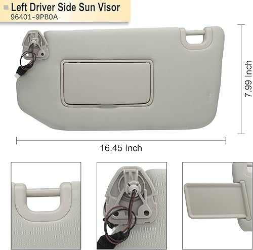 Miniatura 4 de Reemplazo de visera solar del lado izquierdo del conductor compatible con Pathfinder 2013-2018 Infiniti QX60 2014-17 y Infiniti JX35 2013 con