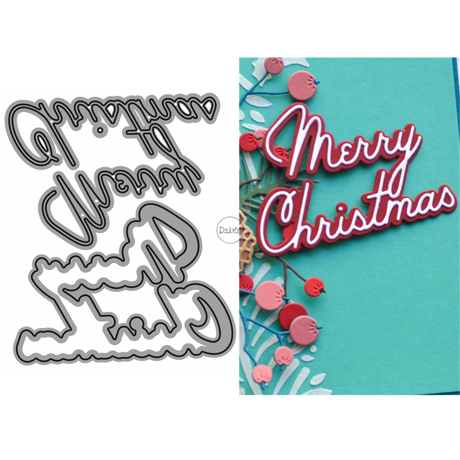 DzIxY Shadow Merry Christmas Words Metal Cutting Dies for Card Making Kit Embossing Paper Die Cuts Set Scrapbook Stencils Supplies Machine Templates