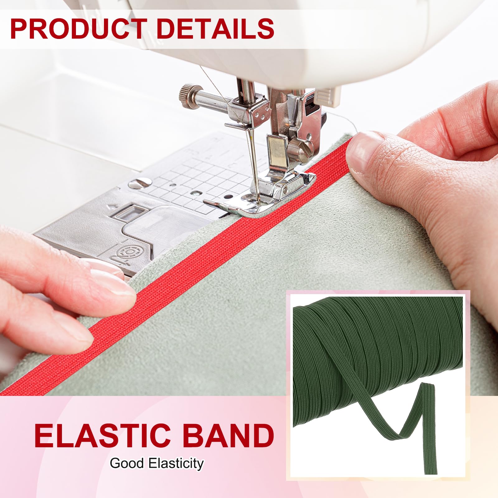 PATIKIL Elastic Bands 6mm x 45 Meters, Polyester Flat Elastic Cord Stretch Strap for Sewing Crafting DIY Olive Green - Image 4
