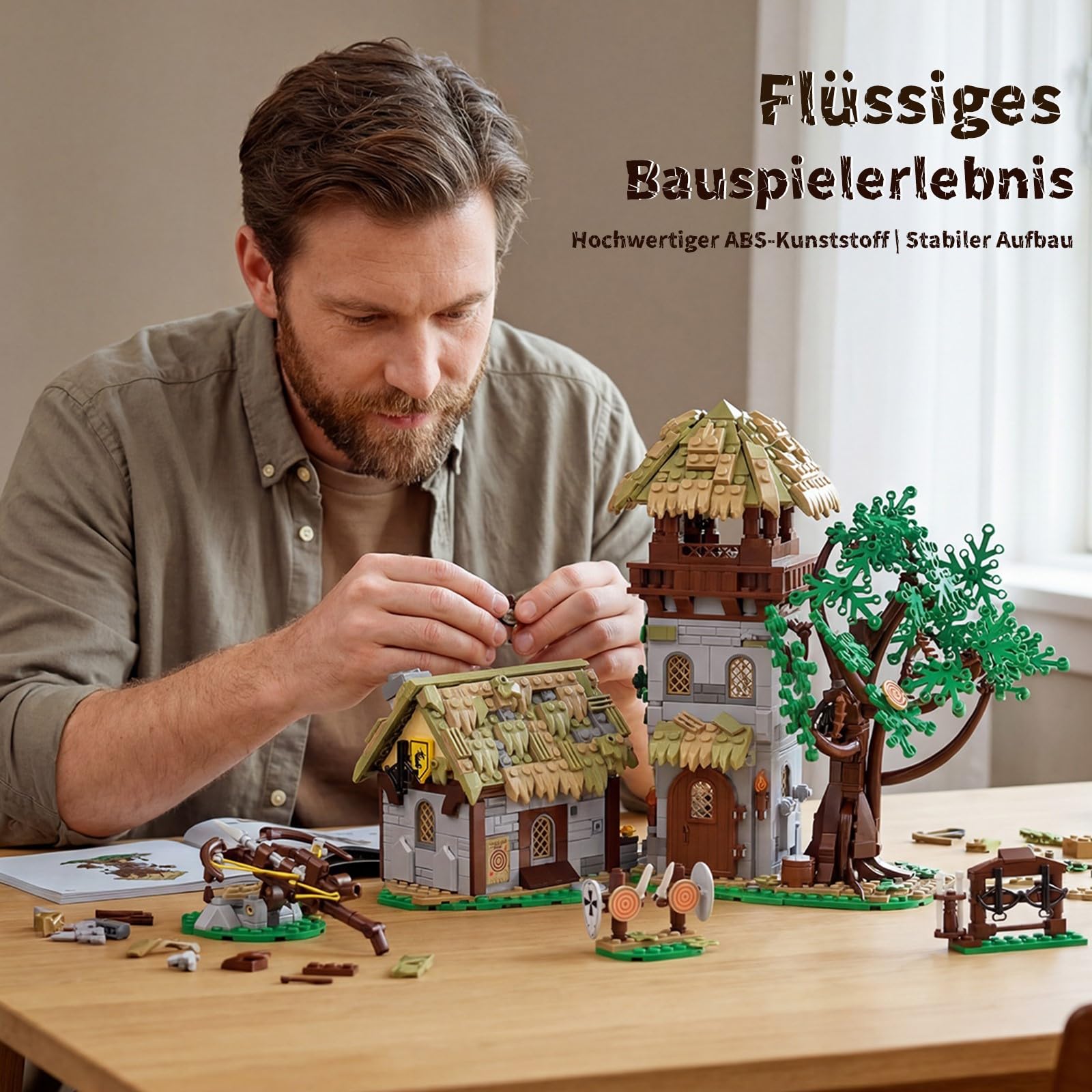 Greenwood Trainingsgelände Mittelalter Ritterburg Klemmbausteine Burg Modell, Retro Mittelalterliches Castle Modular Building für Erwachsene (1109 Teile)
