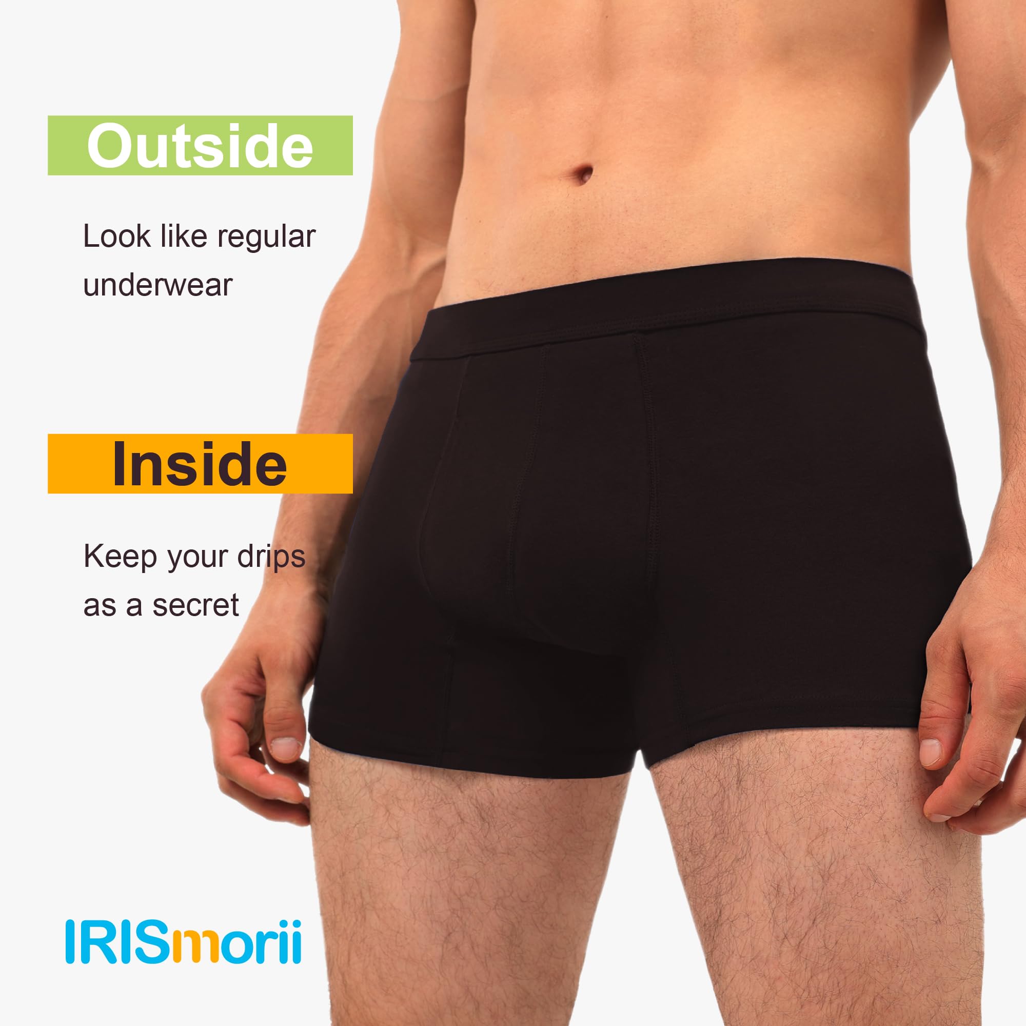 Ropa interior para incontinencia urinaria para hombre, lavable, control de vejiga, con absorción de 60 ml, a prueba de fugas, paquete de 3 (negro, L)