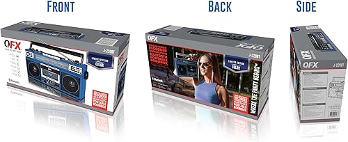 Miniatura 5 de QFX J-220BT Blue Boombox MP3 Conversión de radio a casete con radio de 4 bandas (AM, FM, SW1, SW2) con Bluetooth, altavoces duales de 3 pulgadas,