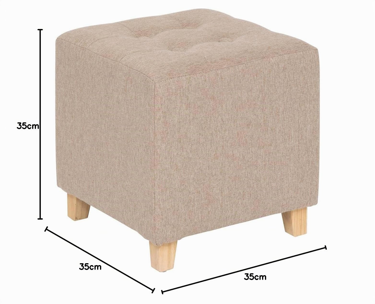 Atmosphera - Pouf Carré Leandre Beige Chiné 35 x 35 x 35 cm, Pieds en Bois, Assise Capitonné - pour Salon, Chambre